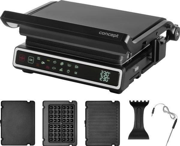 Concept-sähkögrilli, jossa on lämpökaappi ja vohvelilevy GE3550