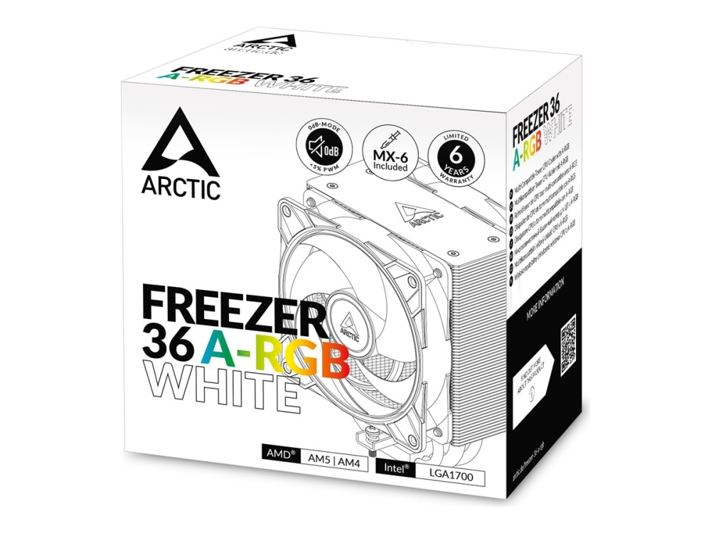 ARCTIC Freezer 36 A-RGB - Processorkylare - multikompatibel - (för: AM4, LGA1700, AM5, LGA1851) - värmerör av koppar med aluminiumflänsar - 120 mm - vit | Datorkomponenter - Datorchassin & Tilbeör - Chassi fläktar | GameStuff