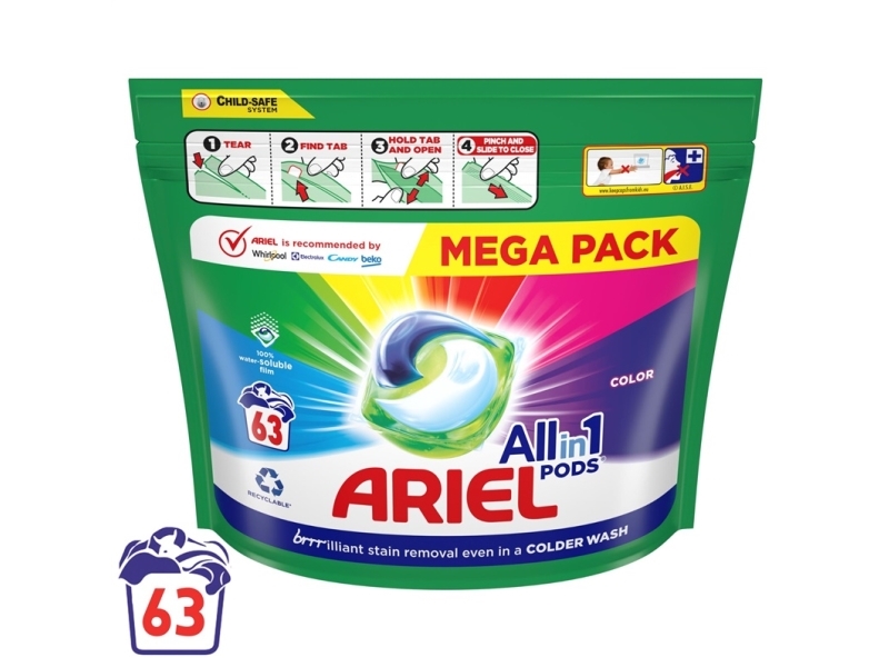 Ariel kapsler med gas til vask All-in-1 PODs 63 stk. farve