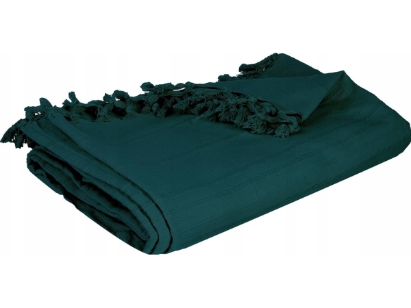 Atmosphera PEACOCK sengetæppe med frynser, 160 x 220 cm, grøn