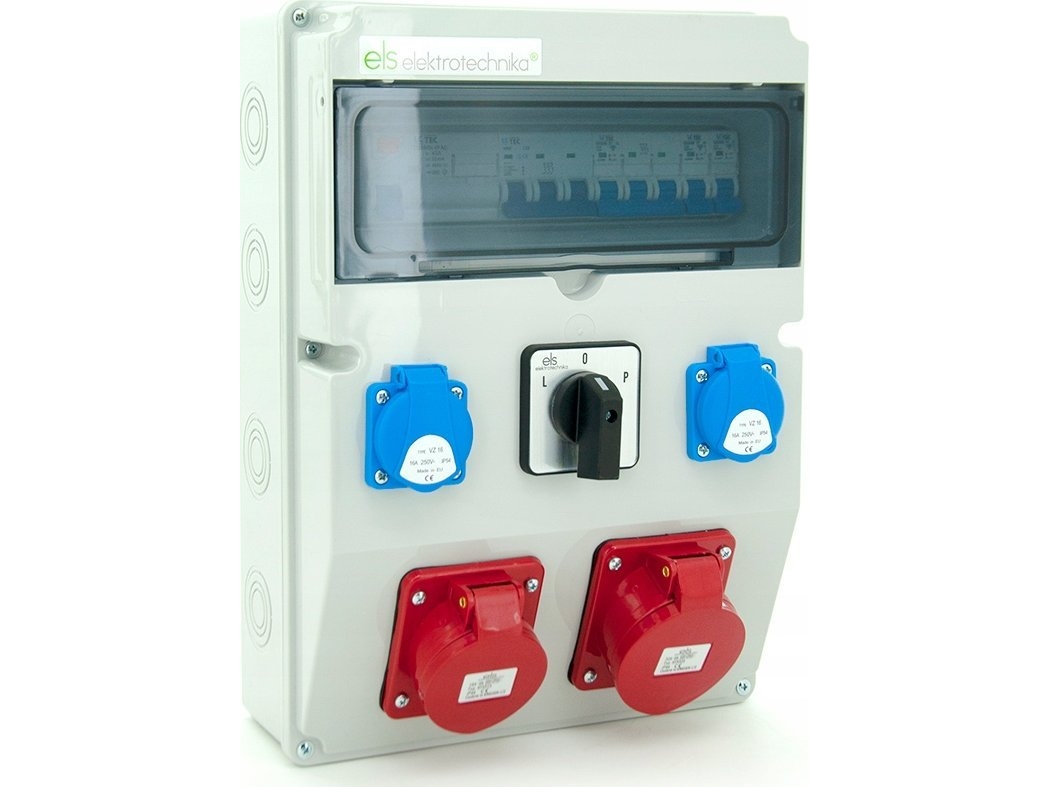 Els Elektrotechnika Bygningsfordeling 32A/5 + 16A/5 + 2*Gs 230V + Sikringer + Fejlstrømsrelæ + L-0-P Afbryder 12No22c11c11cflp