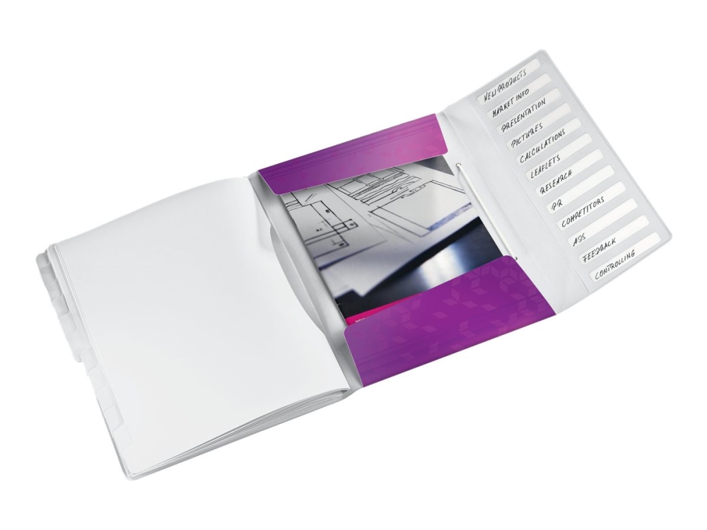 Leitz WOW - Klassificeringsmappe - 12 rum - 12 dele - for A4 (210 x 297 mm) - kapacitet: 200 ark - med faneblade - metal-purpur