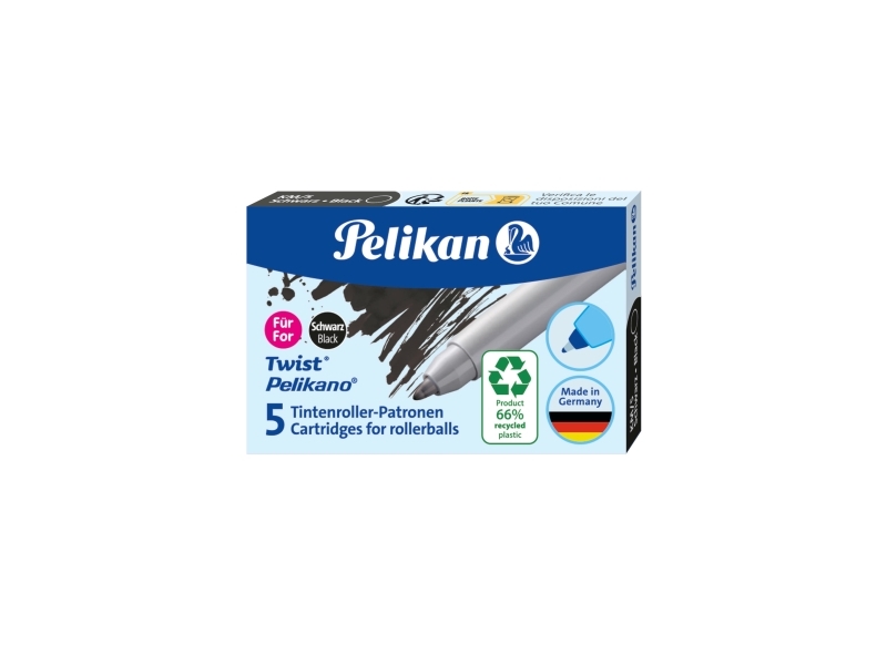 Pelikan Tintenroller-Patronen Eco Für Pelikano/Twist Bestehen Zu 65% Aus Recyceltem Kunststoff, Integrierte - 1 Stück (300010005)