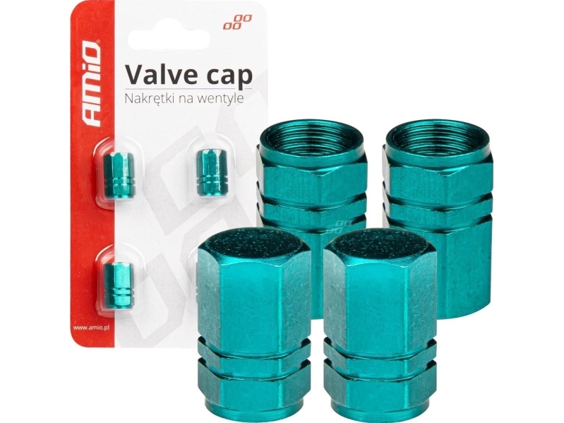 AMiO ventillock i aluminium, grönt 4 st amio-03632 | Bilvård & Biltillbehör - Däck & fälgar - Ventilkåpor för bildäck | GameStuff