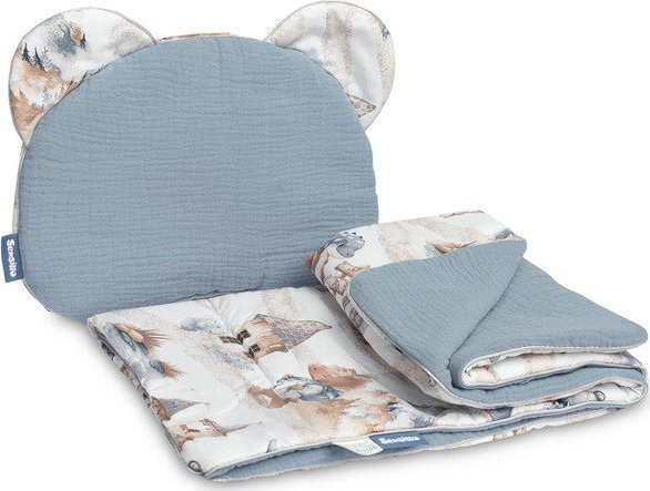Sensillo KOMPLET MUŚLINOWY DO WÓZKA - SMOKI JEANS