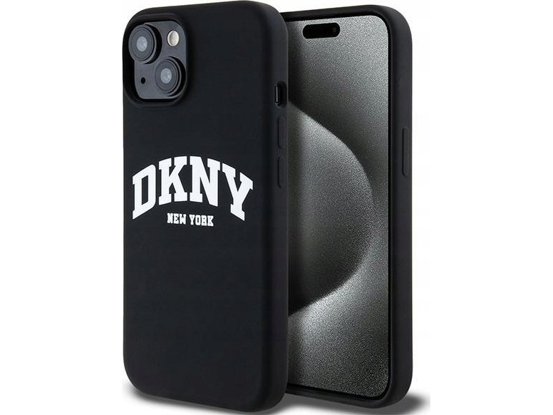 Dkny Liquid Silicone Hvid Printed Logo Magsafe Cover Iphone 15 Plus / 14 Plus (Sort)