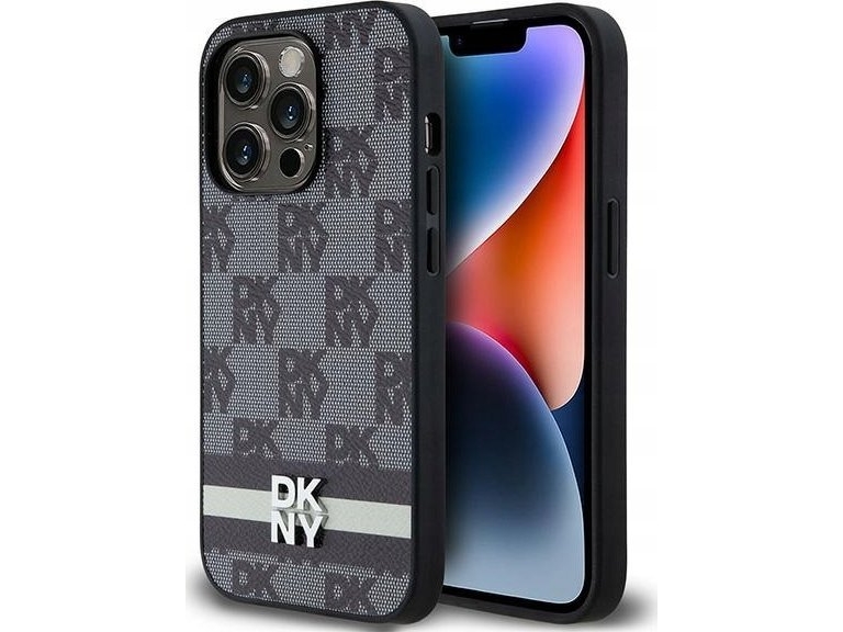 Dkny Dkhcp14lpcptssk Iphone 14 Pro 6,1" Schwarz Hardcase Aus Leder Mit Karomuster & Bedruckten Streifen