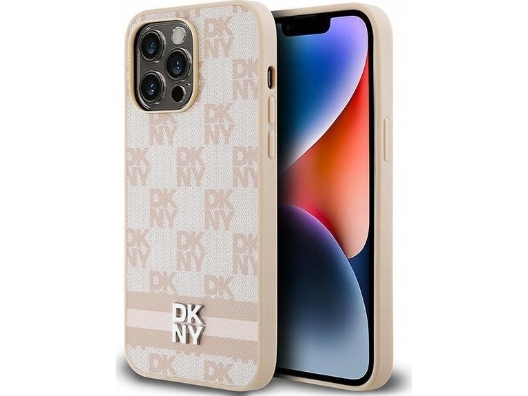 Dkny Dkhcp14xpcptssp Etui Til Iphone 14 Pro Max 6.7" Lyserød Hardcase Læder Ternet Monomønster & Trykte Striber