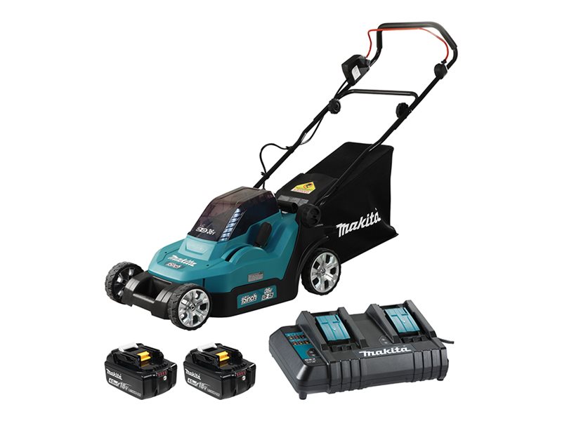 Makita Dlm382cm2 – Græsslåmaskine – Ledningfri – 18 V – 4 Ah – 2 Batterier, Inkluderet Oplader – 3700 Opm – 38 Cm – 16.5 Kg