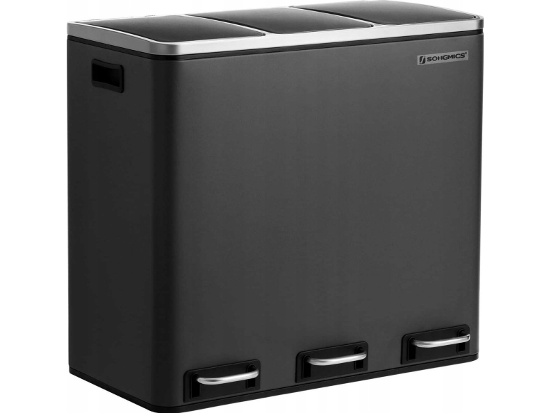 Songmics affaldsspand, køkkenaffaldsspand 3 X 18 L, affaldsspand med 3 rum, pedal og blødt låg, plast
