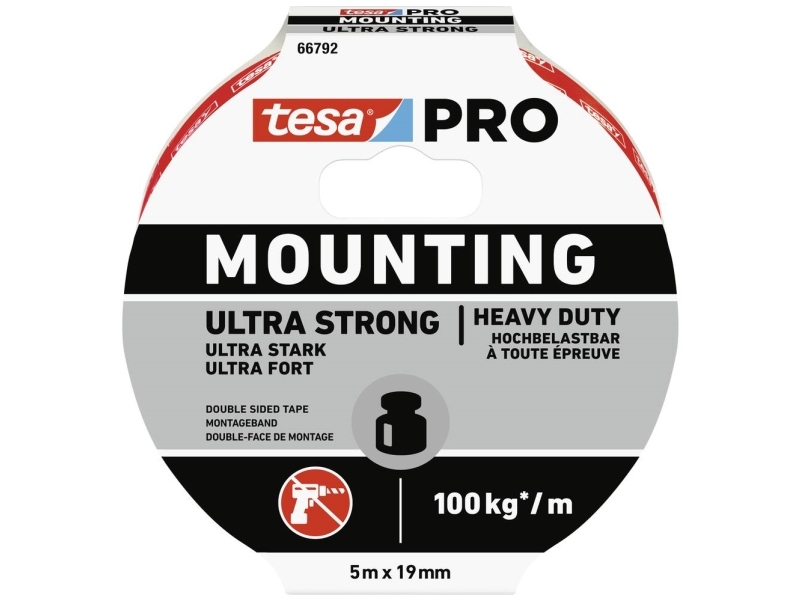 Tesa Mounting Pro Ultra Strong 66792-00001-00 Monteringsbånd Hvid (L X B) 5 M X 19 Mm 1 Stk