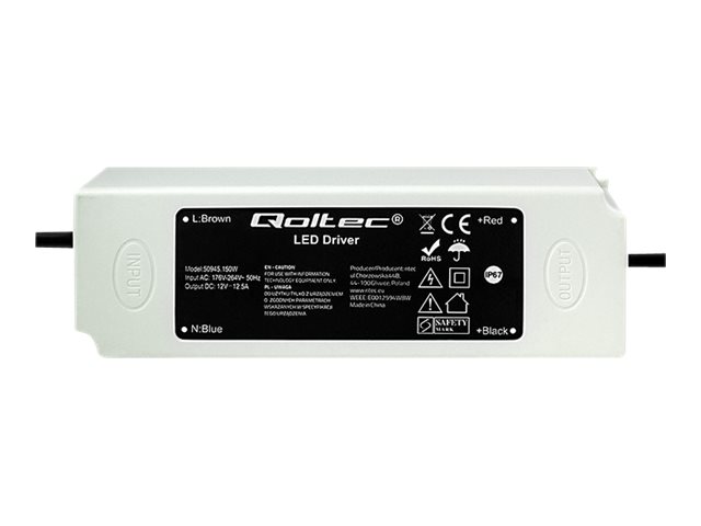 Qoltec 50945 LED Driver Strømforsyning - IP67, 150W, 12V - Hvid