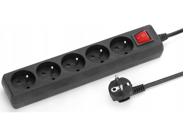 Montis Netzverlängerungskabel 5Fach 1,5M Mit Schalter, Schwarz Mt119b-1.5 Montis