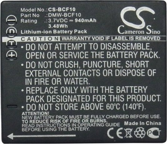 Cameron Sino genopladeligt batteri til Panasonic type Dmw-bcf10 / Cga-s009 / Cga-s009e
