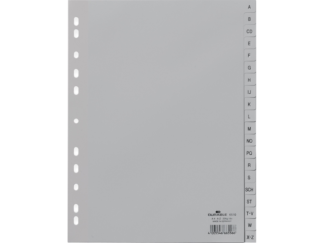Durable 651010, Alfabetiska registerflikar, Polypropylen (PP), Grå, Poträtt, A4, 230 mm | Arkivlådor | GameStuff