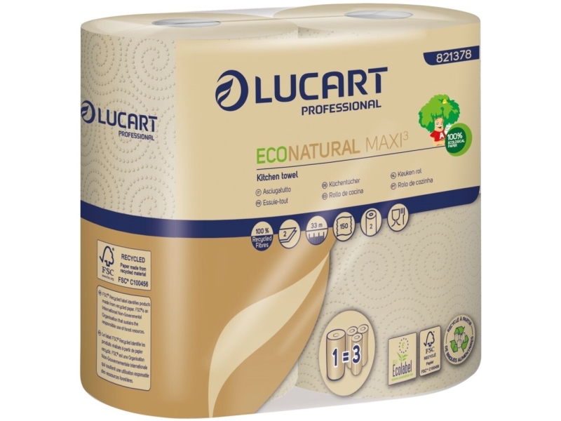 Pappershandduk, Lucart T3 Natural, 2-lagers, 33x22cm, Ø13,2cm, oblekt - (15 st.) | Catering - Dukar & Servetter - Övriga | GameStuff