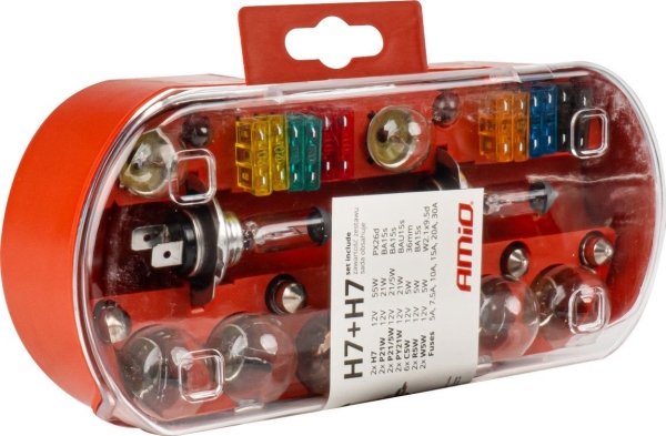 Atsarginių Lempučių Rinkinys, 30 Vnt. H7 + H7 Saugikliai, Amio-03959