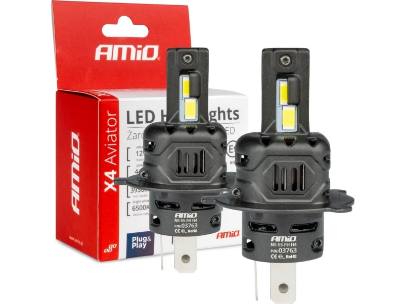 Led Žibintų Lemputės X4-Series Aviator H4/H19 6500K Max 44W Amio-03763
