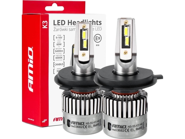 Led Žibintų Lemputės K3 Series H4/H19 12V 6000K Canbus Amio-03682