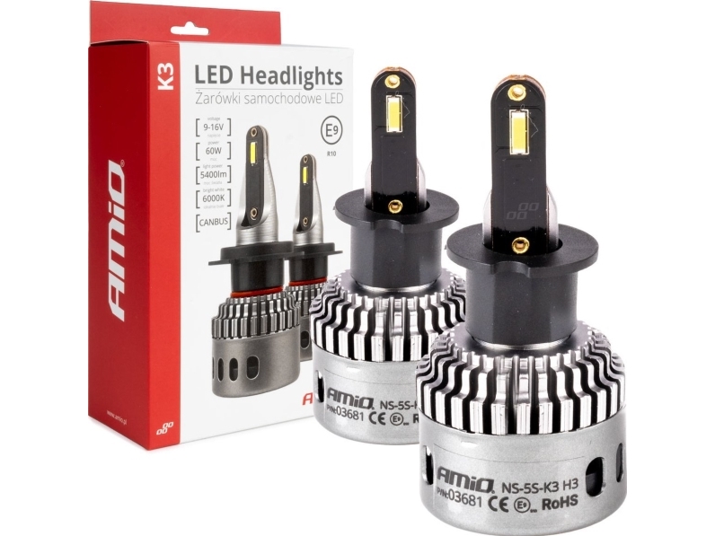 Led Žibintų Lemputės K3 Series H3 12V 6000K Canbus Amio-03681