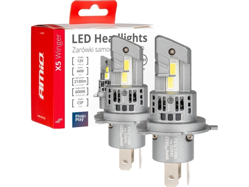Led Žibintų Lemputės X5-Series Winger H4 6000K Max 50W Amio-03945