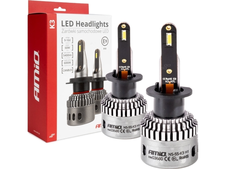 Led Žibintų Lemputės K3 Series H1 12V 6000K Canbus Amio-03680