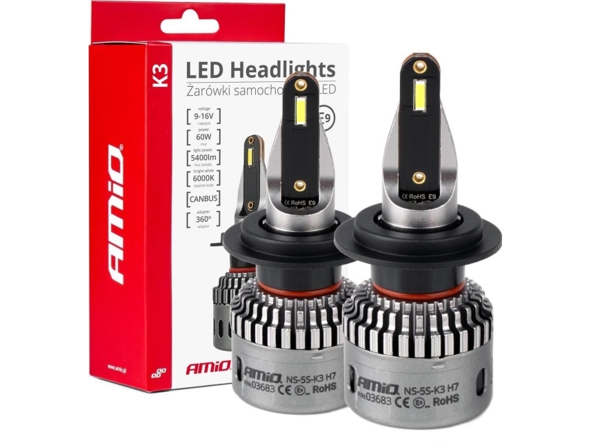 Led Autoglühbirnen K3 H7 Serie 12V 6000K Canbus Amio-03683
