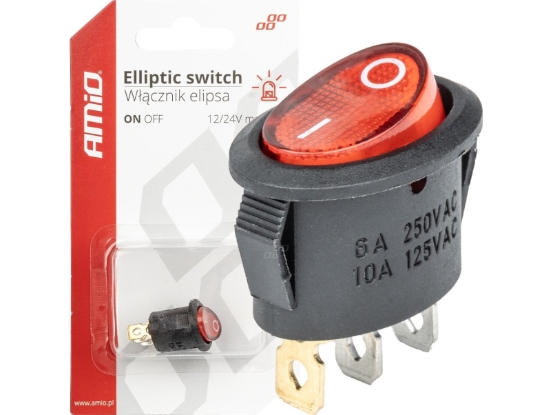 AMiO-kytkin punainen soikea 12v 230v valaistu bu01 amio-03612 amio-03612