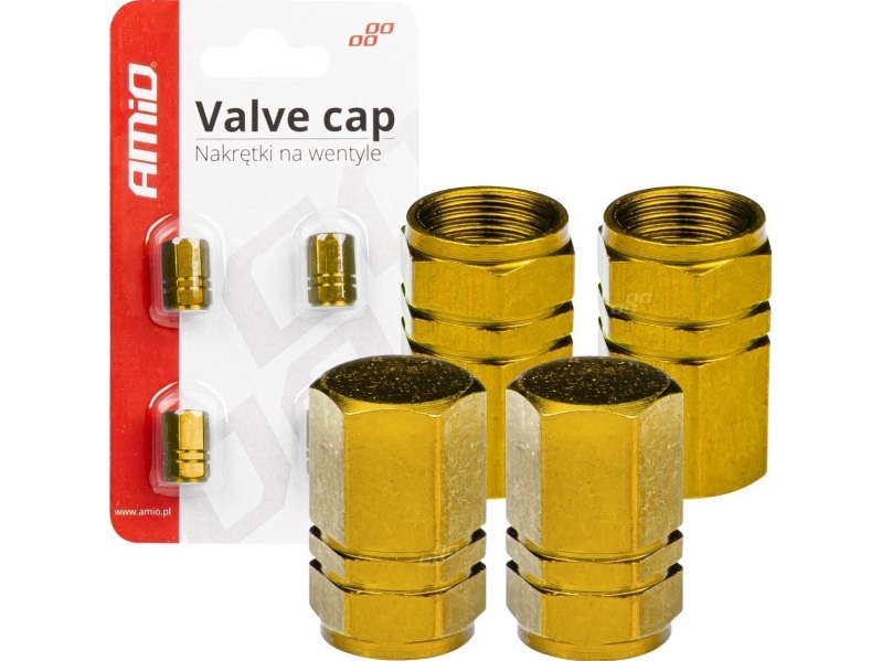 AMiO aluminiumhylsor för ventilhuvar gula 4 st AMIO-03633 | Bilvård & Biltillbehör - Däck & fälgar - Ventilkåpor för bildäck | GameStuff