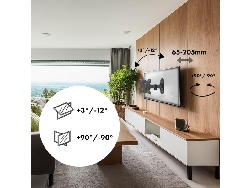 Maclean Mc-416 Tv Monitor Wall Mount 13"-32" 30Kg Tilt Rotate Max. Vesa 100X100 Sort Pulverlakering Led Oled Lcd Universalbeslag Holder