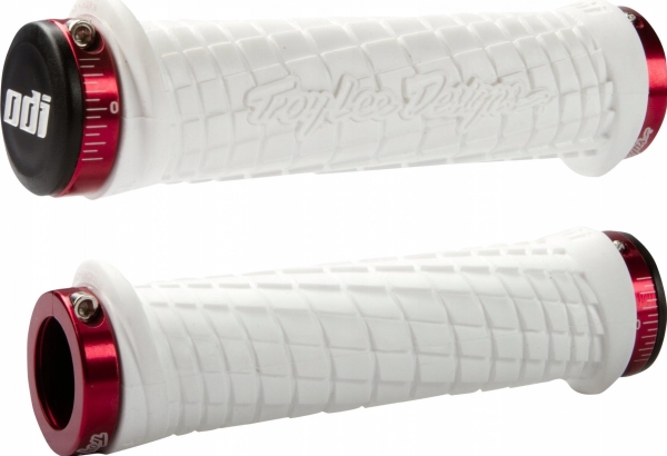 Ohjaustangon nupit ODI Troy Lee Designs Signature MTB Lock-On Valkoinen punaisilla klipseillä