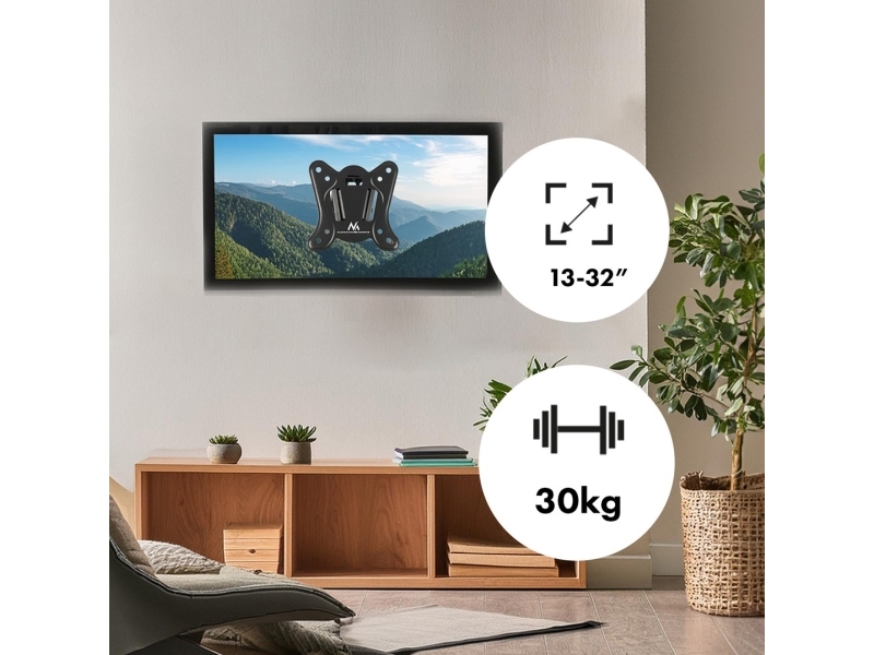 Maclean MC-415 TV Monitorius sieninis laikiklis 13-32 30kg Pakreipti Pasukti maks. VESA 100x100 30kg Juodas Slim universalus miltelinis dažymas