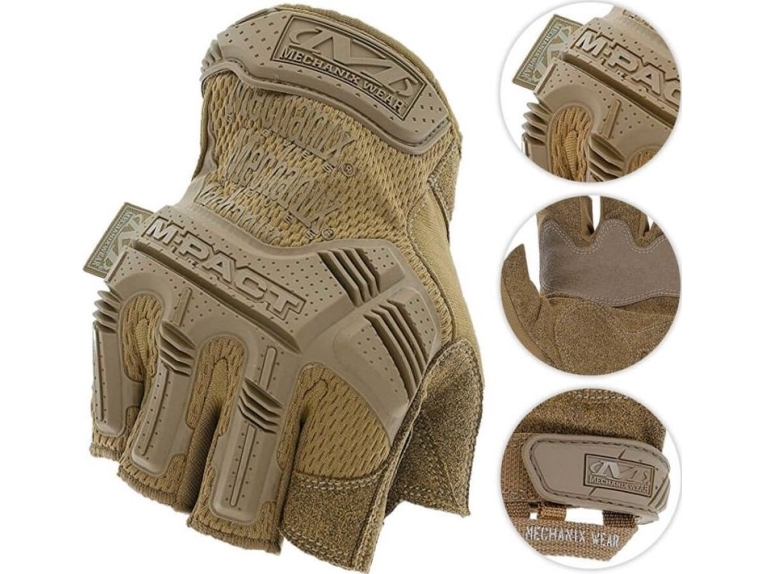 Mechanix Wear Bepirštės Pirštinės Mechanix M-Pact® FINGERLESS Coyote. Velcro, TrekDry®, dirbtinė oda, delno, krumplių, pirštų apsauga