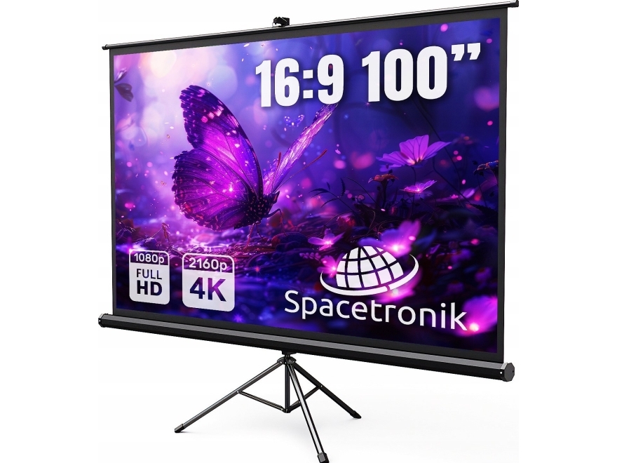 Projektorius Susukamas projektoriaus ekranas ant Spacetronik 100 colių trikojo