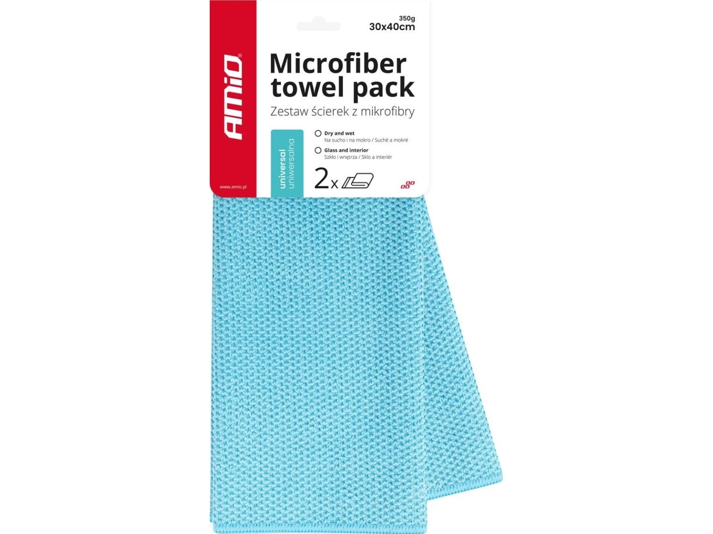 AMiO mikrofiberklud universal til tør og våd 30x40 cm 350 g 2 stk AMIO-03737