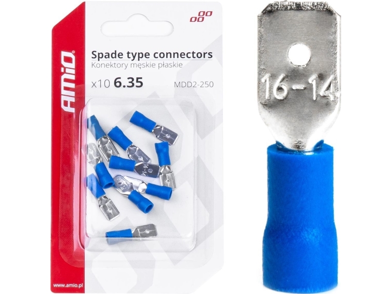 AMiO isolerade han-kontakter, platta 6,35 mm 1,5-2,5 mm² 15A, 10 st. amio-03070 | Bilvård & Biltillbehör - HiFi för bilar - Förstärkare & subwoofers | GameStuff