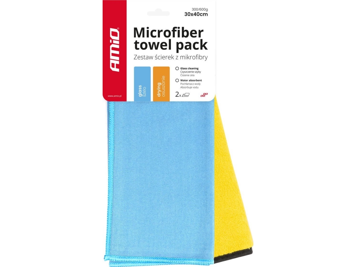 AMiO mikrofiberklude til tørring og hurtig aftørring 30x40 cm 300/600 g 2 stk amio-03749