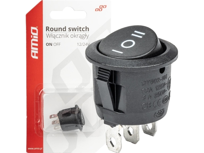 AMiO-kytkin musta pyöreä 12v 230v bu03 amio-03614 amio-03614