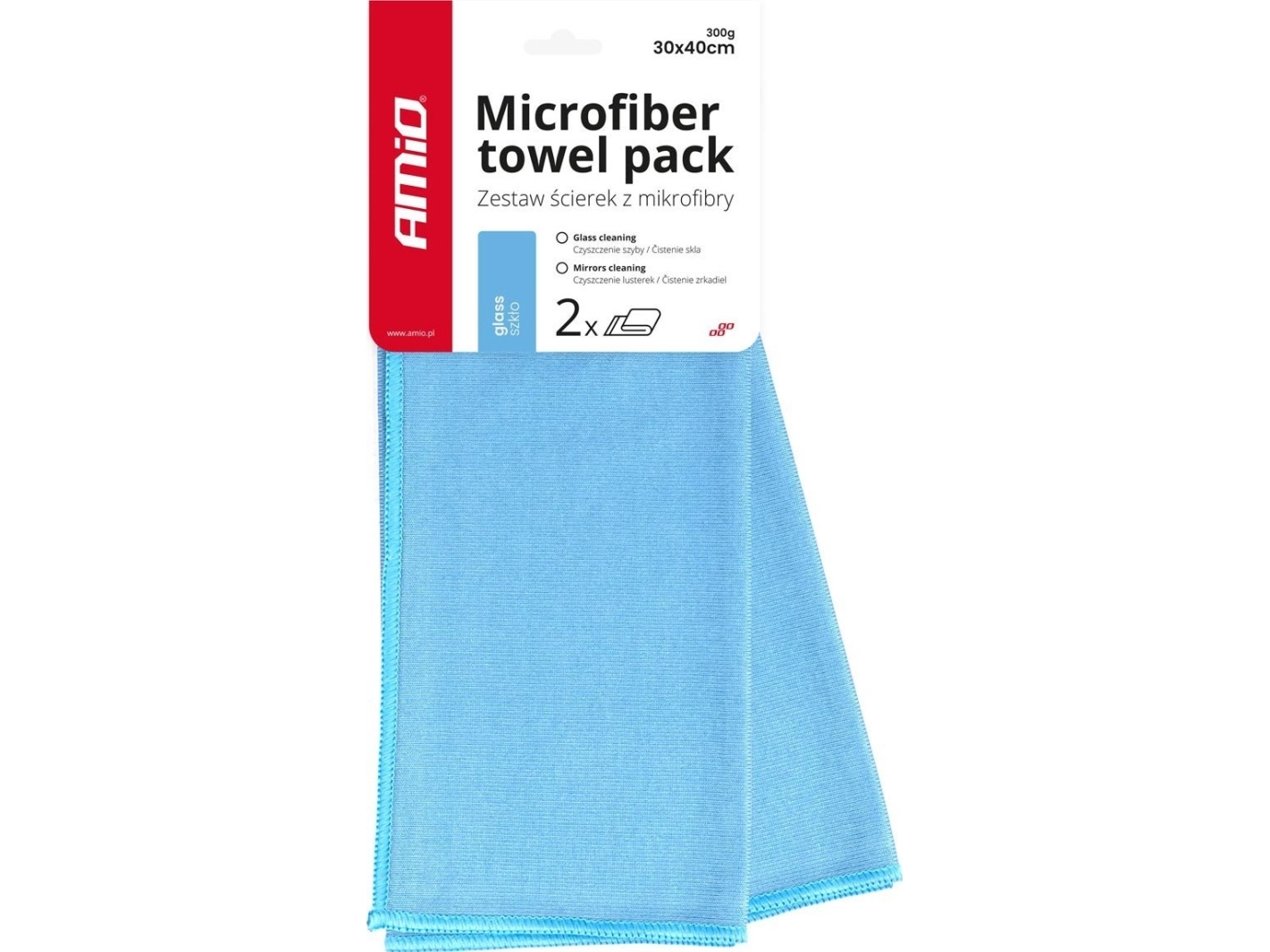 AMiO mikrofiber uden striber til vask/rengøring af glas spejle 30x40 cm 2 stk amio-03730