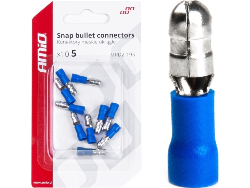 AMiO Isolerede runde han-stik 5mm 1.5-.25mm2 15a 10 stk. amio-03074