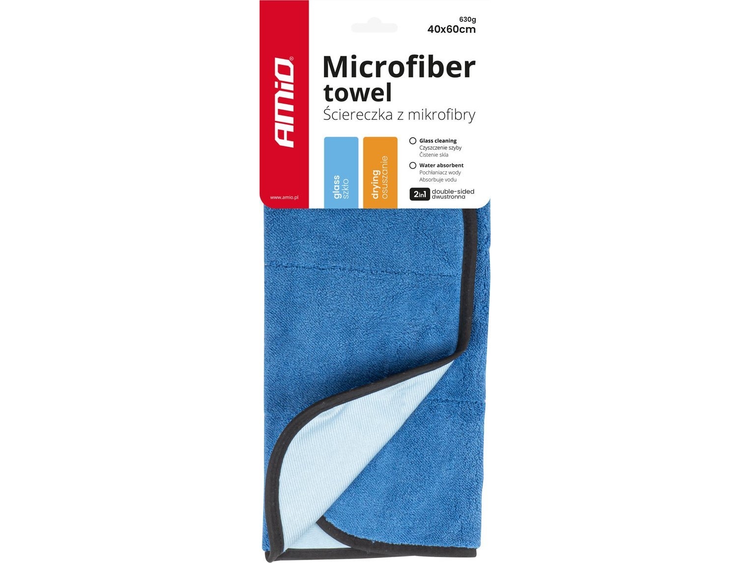 AMiO Mikrofiber til vinduespudsning og biltørring 2i1 60x40 cm amio-03748