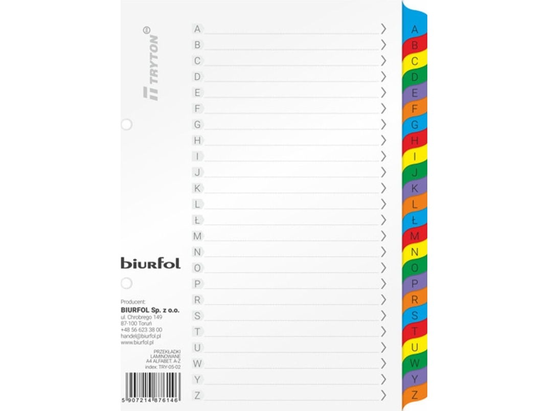 Biurfol papirmapper/skilleark i karton Biurfol A5 A-Z alfabetisk