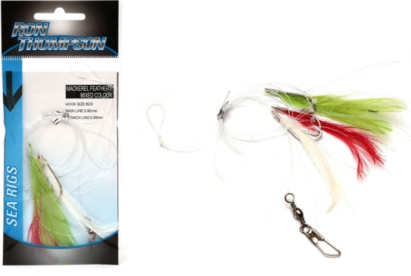 Ron Thompson Rig3 Mackerel Feathers Mixed Colour/Flashabou 3 #2 Silv (42606)