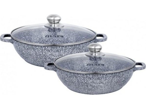 Zilner 2 Wok Pander Med Marmur Belægning 28 / 32cm Zilner Grå Zl 8609