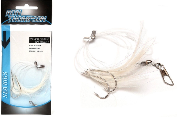 Ron Thompson Rig4 mackerel fjer White/Flashabou 3 #2 Silver Hook (42607)