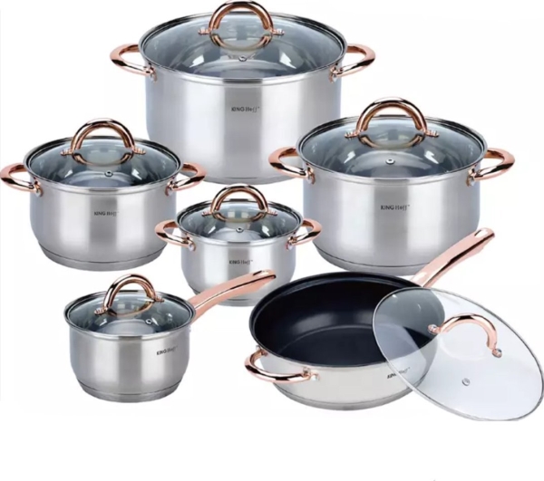 KingHoff STEEL POTS 12 EL. KINGHOFF ROSEGOLD KH-1765 | Köksutrustning - Grytor & pannor - Grytset | GameStuff