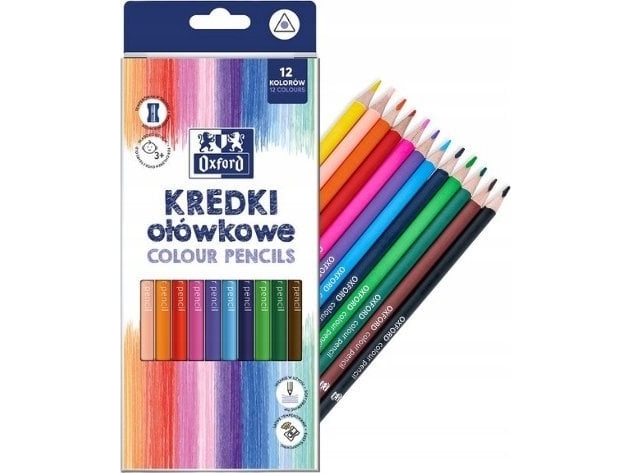 Oxford Triangulära blyertspennor hållbara Olo 12 färger | Skola & Hobby - Solida färger - Färgkritonger för skolanvändning | GameStuff