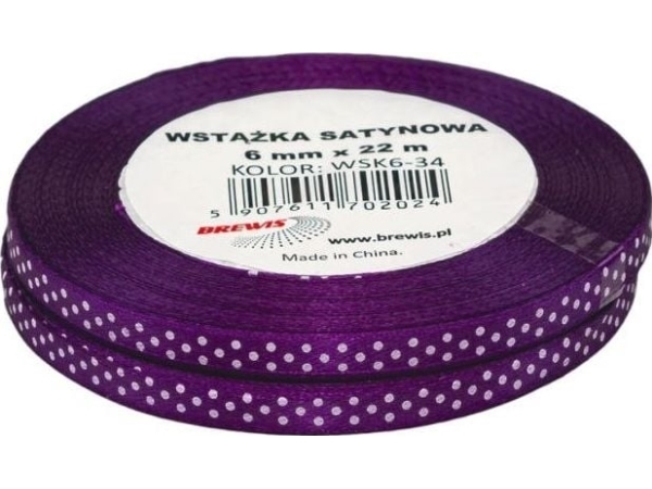 Prikkesatinbånd lilla 6 mm × 22 m, 2 stk