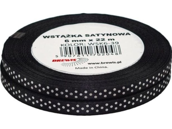 Prikket satinbånd sort 6 mm x 22 m - 2 stk
