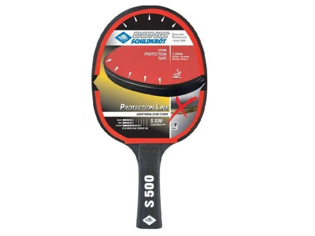 Donic Schildkröt Tischtennisschläger "Protection Line S500" Lernschläger, Farbe: Schwarz/Rot, Jade Belag (Glatter Belag - 1 Stück (713055)